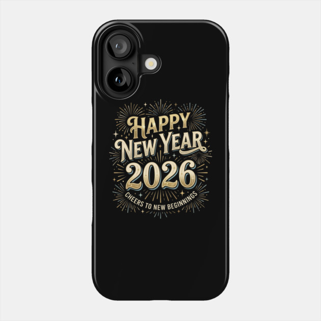 Happy New Year 2026 Fireworks Cheers to New Beginnings Phone Case by Creatifly Graphic Tees