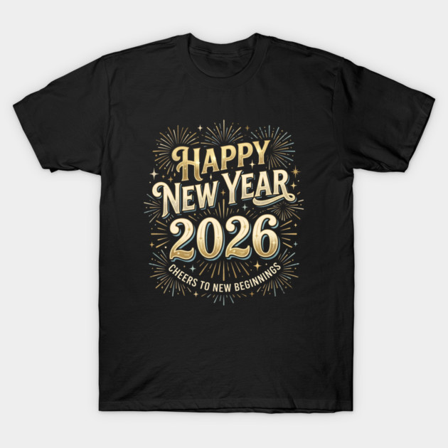 Happy New Year 2026 Fireworks Cheers to New Beginnings T-Shirt by Creatifly Graphic Tees