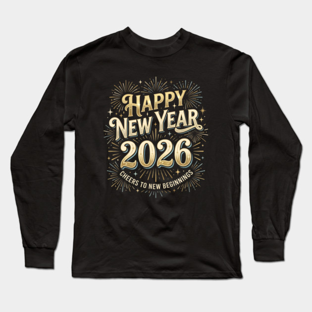 Happy New Year 2026 Fireworks Cheers to New Beginnings Long Sleeve T-Shirt by Creatifly Graphic Tees