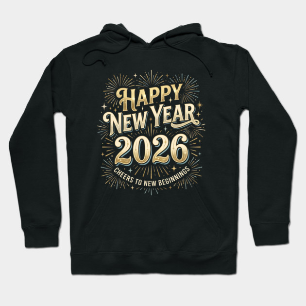 Happy New Year 2026 Fireworks Cheers to New Beginnings Hoodie by Creatifly Graphic Tees