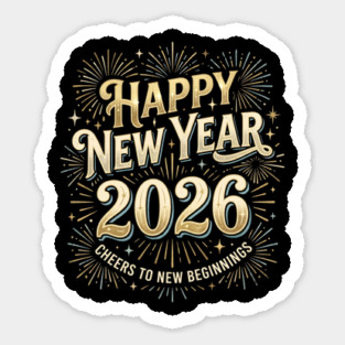 Happy New Year 2026 Fireworks Cheers to New Beginnings Sticker