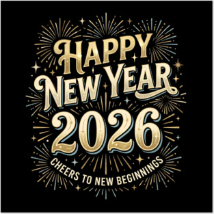 Happy New Year 2026 Fireworks Cheers to New Beginnings Posters and Art