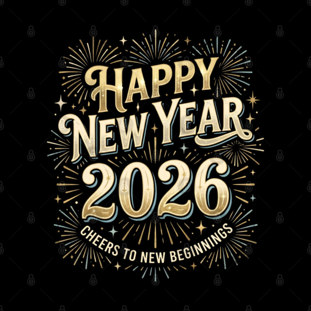 Happy New Year 2026 Fireworks Cheers to New Beginnings by Creatifly Graphic Tees