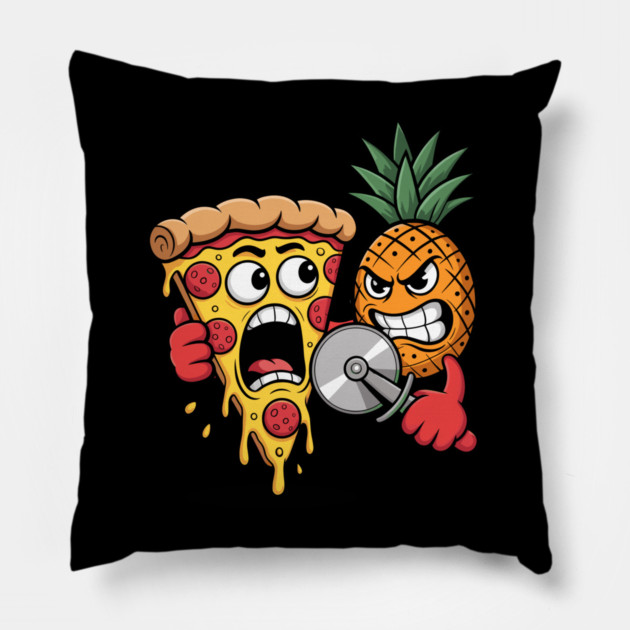 Scared Pizza Versus Pineapple Pizza Cutter Funny Food Pillow by belownormal