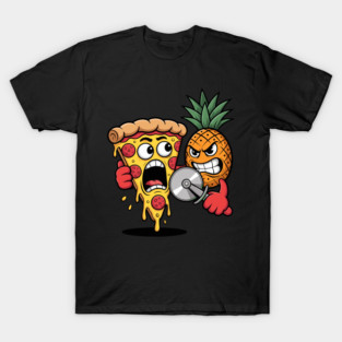 Scared Pizza Versus Pineapple Pizza Cutter Funny Food T-Shirt