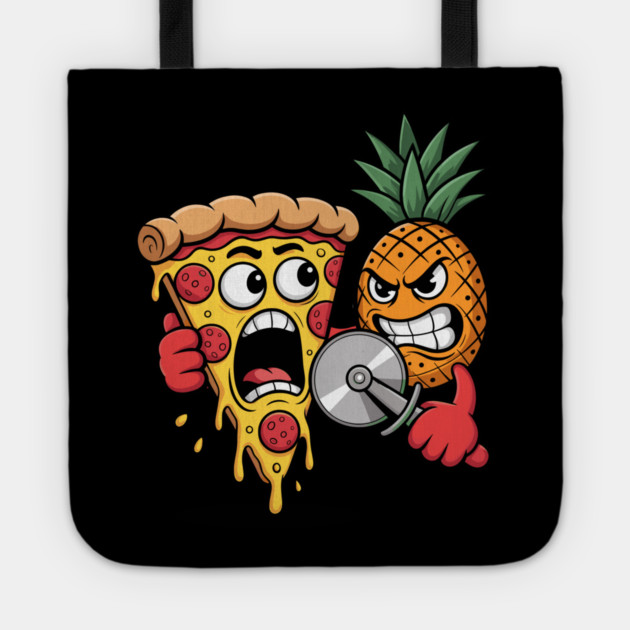 Scared Pizza Versus Pineapple Pizza Cutter Funny Food Tote by belownormal