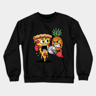 Scared Pizza Versus Pineapple Pizza Cutter Funny Food Crewneck Sweatshirt