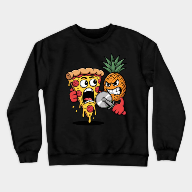 Scared Pizza Versus Pineapple Pizza Cutter Funny Food Crewneck Sweatshirt by belownormal