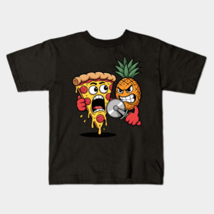 Scared Pizza Versus Pineapple Pizza Cutter Funny Food Kids T-Shirt