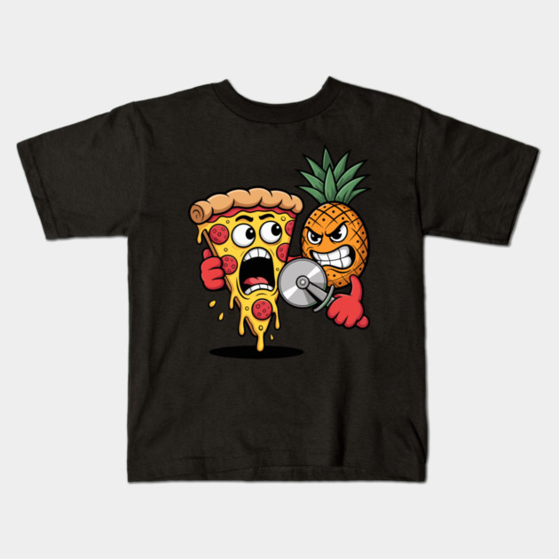 Scared Pizza Versus Pineapple Pizza Cutter Funny Food Kids T-Shirt by belownormal