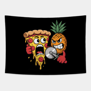 Scared Pizza Versus Pineapple Pizza Cutter Funny Food Tapestry