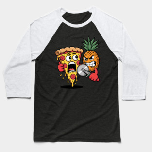 Scared Pizza Versus Pineapple Pizza Cutter Funny Food Baseball T-Shirt