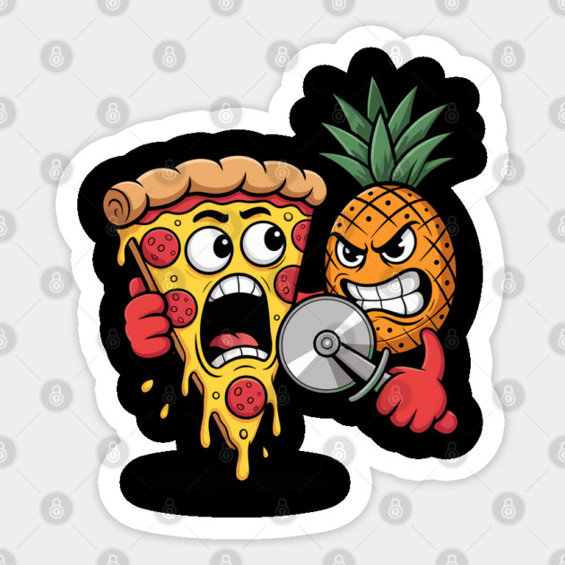 Scared Pizza Versus Pineapple Pizza Cutter Funny Food Sticker by belownormal