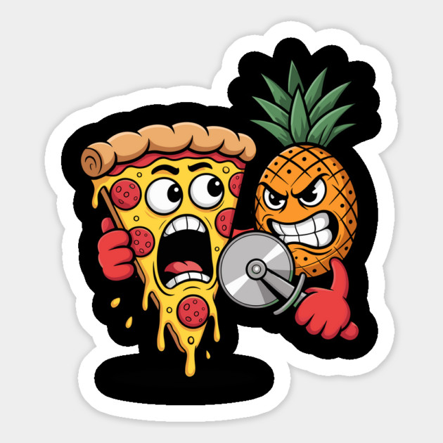 Scared Pizza Versus Pineapple Pizza Cutter Funny Food Magnet by belownormal