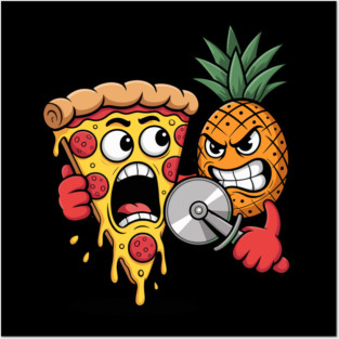 Scared Pizza Versus Pineapple Pizza Cutter Funny Food Posters and Art