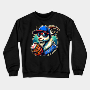 Baseball Goat Cool Cap Sunglasses Crewneck Sweatshirt