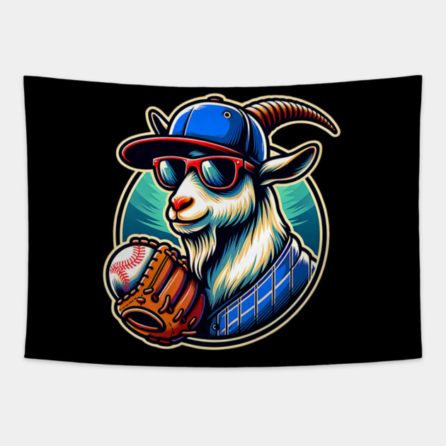 Baseball Goat Cool Cap Sunglasses Tapestry by yangho