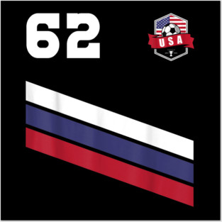 American USA Flag Soccer Jersey Favorite Lucky Number 62 Women Men Posters and Art