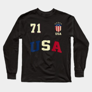 American USA Flag Soccer Jersey Favorite Lucky Number 71 Women Men Long Sleeve T-Shirt
