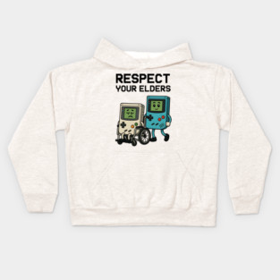 Respect Your Elders – Retro vs Modern Gaming Humor Illustration Kids Hoodie