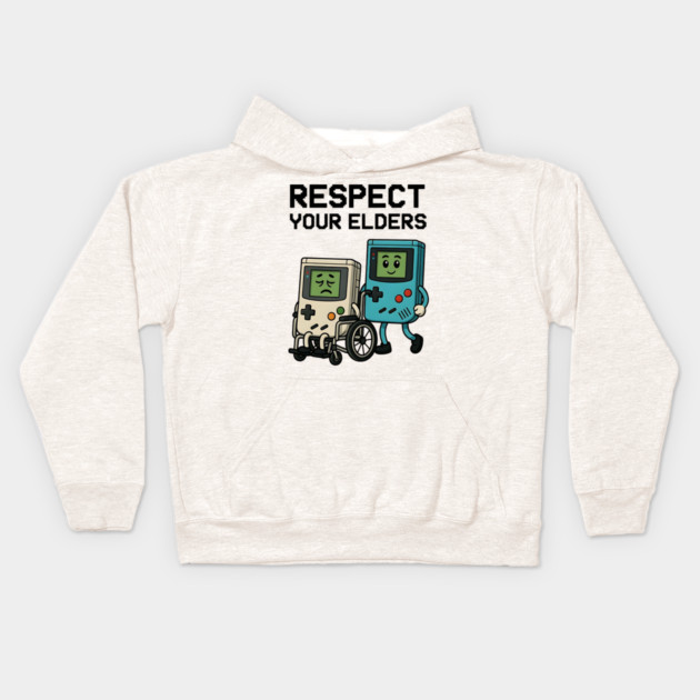 Respect Your Elders – Retro vs Modern Gaming Humor Illustration Kids Hoodie by Pixel Threads 
