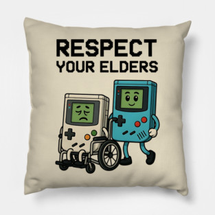 Respect Your Elders – Retro vs Modern Gaming Humor Illustration Pillow