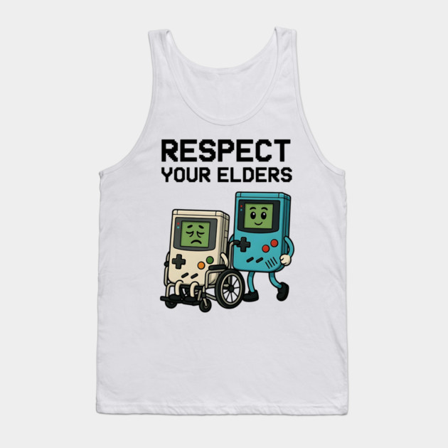 Respect Your Elders – Retro vs Modern Gaming Humor Illustration Tank Top by Pixel Threads 