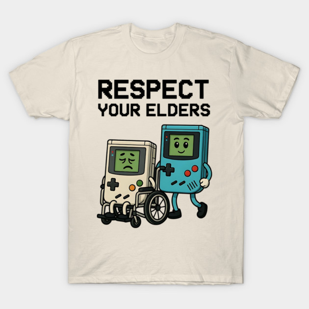Respect Your Elders – Retro vs Modern Gaming Humor Illustration T-Shirt by Pixel Threads 