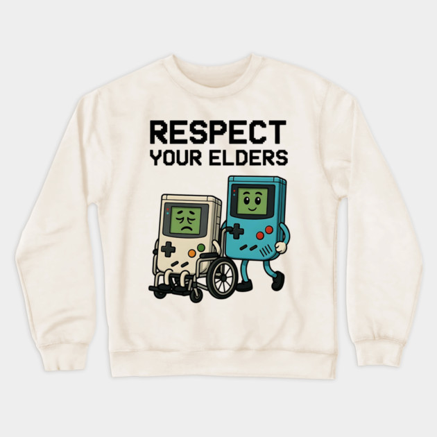 Respect Your Elders – Retro vs Modern Gaming Humor Illustration Crewneck Sweatshirt by Pixel Threads 