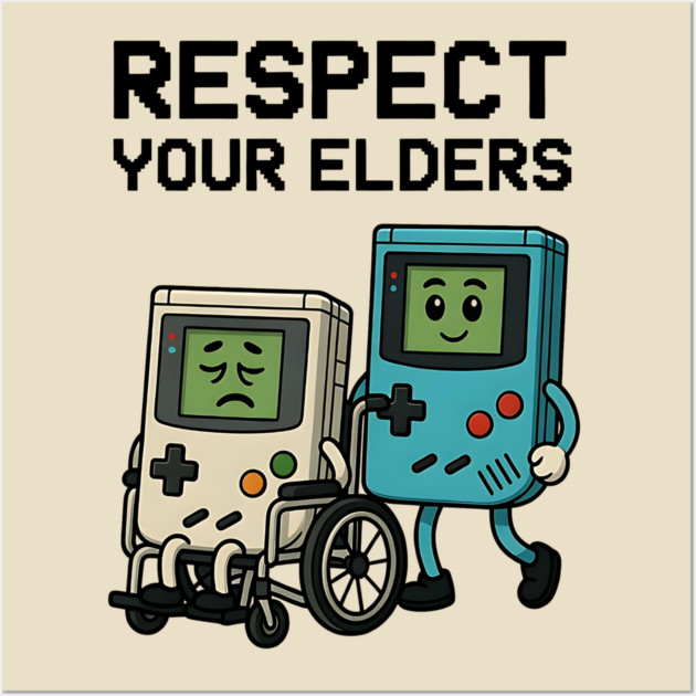 Respect Your Elders – Retro vs Modern Gaming Humor Illustration Wall Art by Pixel Threads 