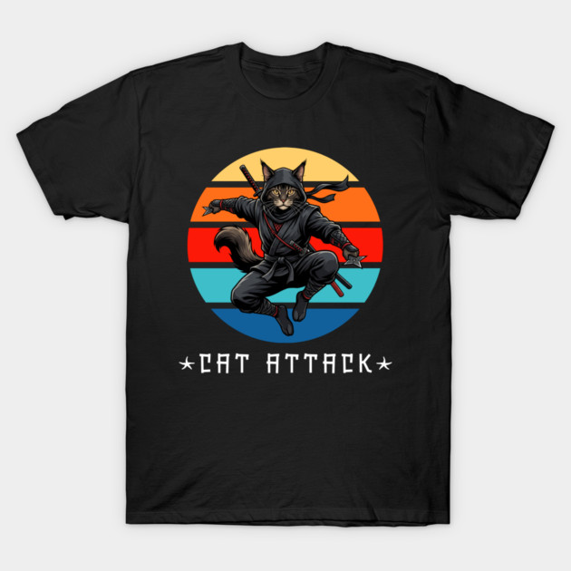 Cat Attack Ninja Cat – Funny Martial Arts Cat For Men, Women & Kids T-Shirt by Pixel Threads 