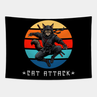 Cat Attack Ninja Cat – Funny Martial Arts Cat For Men, Women & Kids Tapestry