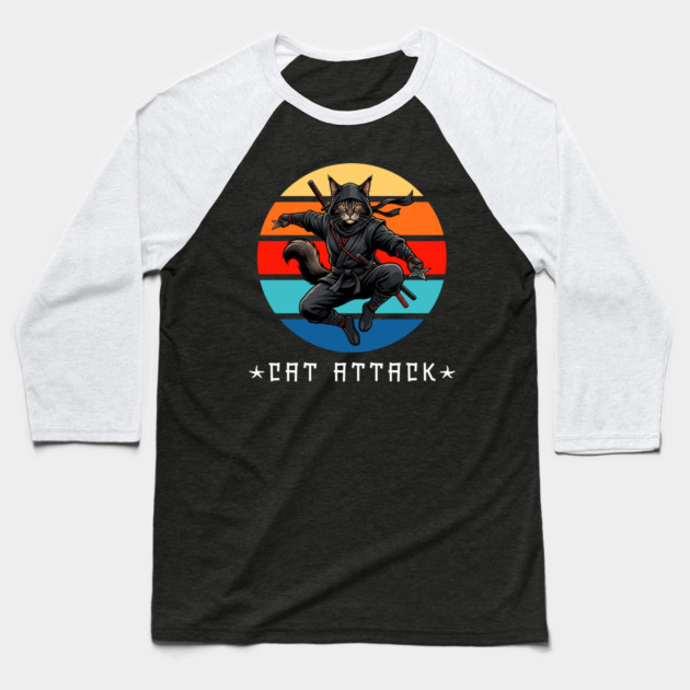 Cat Attack Ninja Cat – Funny Martial Arts Cat For Men, Women & Kids Baseball T-Shirt by Pixel Threads 