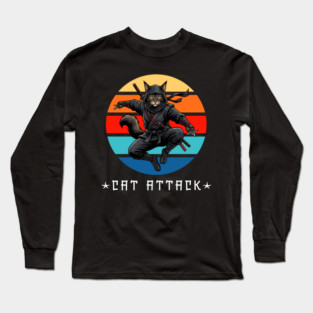 Cat Attack Ninja Cat – Funny Martial Arts Cat For Men, Women & Kids Long Sleeve T-Shirt