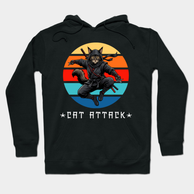 Cat Attack Ninja Cat – Funny Martial Arts Cat For Men, Women & Kids Hoodie by Pixel Threads 