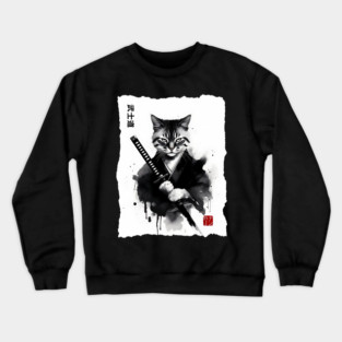 Samurai Cat, Fierce Japanese Art Sumi-e Epic Warrior Feline with Katana for Cat Lovers, Anime & Martial Arts Fans Crewneck Sweatshirt