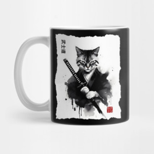 Samurai Cat, Fierce Japanese Art Sumi-e Epic Warrior Feline with Katana for Cat Lovers, Anime & Martial Arts Fans Mug