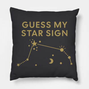 Guess My Star Sign – Aries Zodiac, Astrology Constellation – Antique Gold Print Pillow