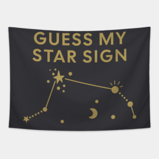 Guess My Star Sign – Aries Zodiac, Astrology Constellation – Antique Gold Print Tapestry