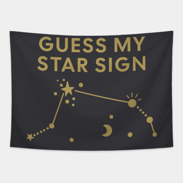 Guess My Star Sign – Aries Zodiac, Astrology Constellation – Antique Gold Print Tapestry by Designed By Marty