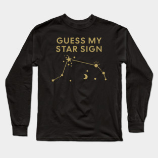 Guess My Star Sign – Aries Zodiac, Astrology Constellation – Antique Gold Print Long Sleeve T-Shirt
