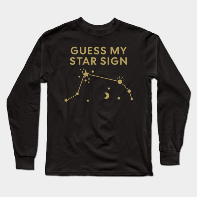 Guess My Star Sign – Aries Zodiac, Astrology Constellation – Antique Gold Print Long Sleeve T-Shirt by Designed By Marty