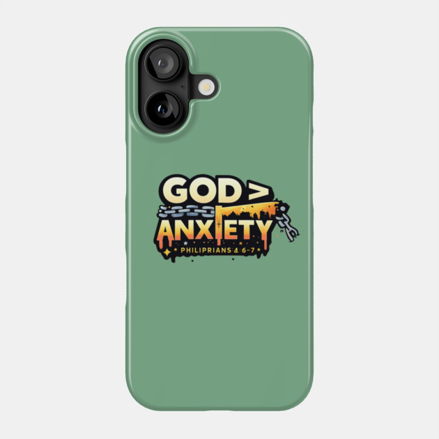 God Greater Than Anxiety Christian Typography Design | Faith Encouragement Art Phone Case by Anne Lee