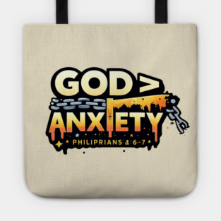 God Greater Than Anxiety Christian Typography Design | Faith Encouragement Art Tote