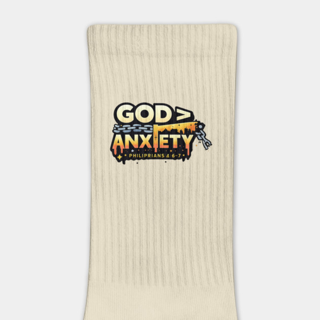 God Greater Than Anxiety Christian Typography Design | Faith Encouragement Art by Anne Lee