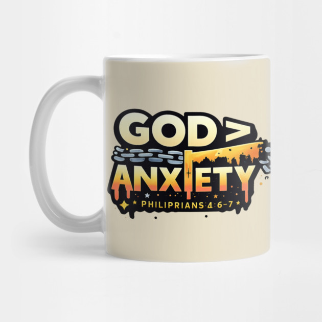 God Greater Than Anxiety Christian Typography Design | Faith Encouragement Art by Anne Lee