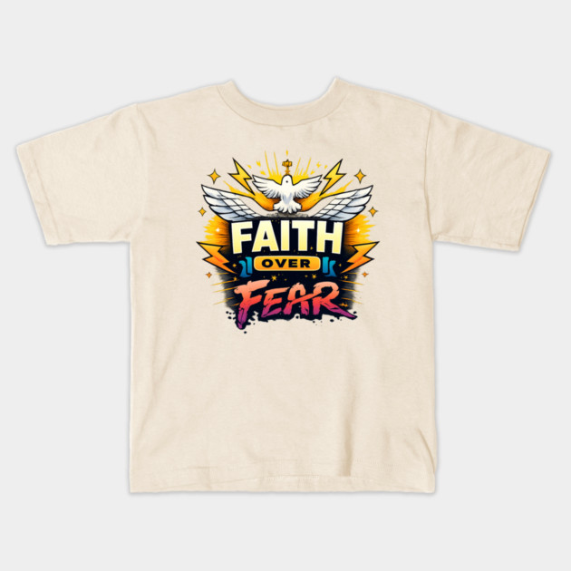 Faith Over Fear Christian Dove Design Kids T-Shirt by Anne Lee
