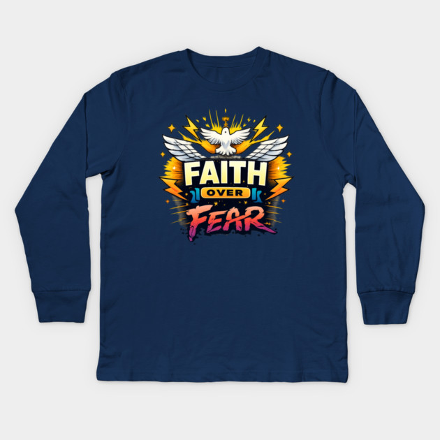 Faith Over Fear Christian Dove Design Kids Long Sleeve T-Shirt by Anne Lee