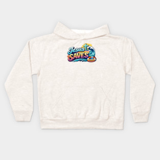 Jesus Saves Christian Faith Design | Grace Cross and Wave Illustration Kids Hoodie
