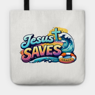 Jesus Saves Christian Faith Design | Grace Cross and Wave Illustration Tote